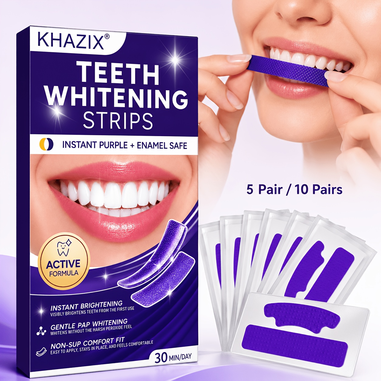 Teeth Whitening Street - 5/10pairs Purple Teeth Whitening Strips, tightly